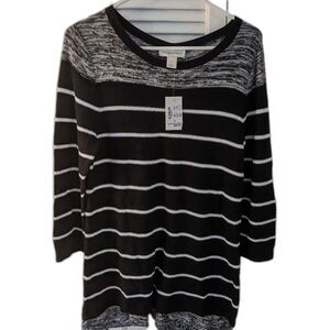 Christopher & Banks Sweater Women's sz S Black White Striped Nautical Normcore